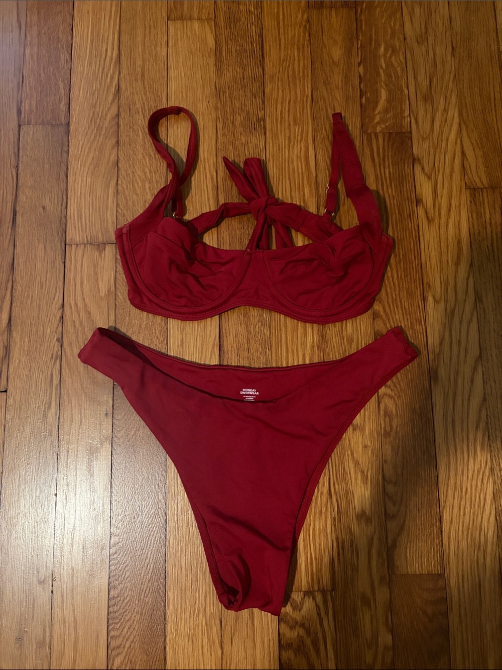 Monday swim set- small sorrento top and medium Byron bottom in burgundy